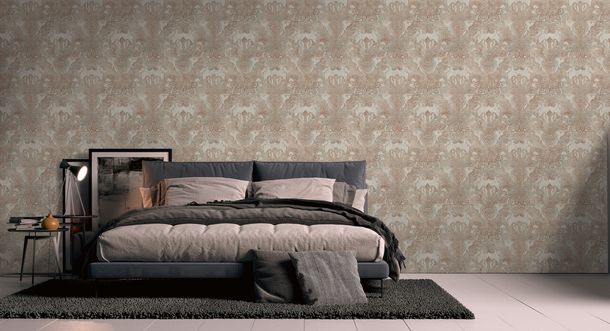 Non-woven Wallpaper grey Copper Oriental Damask 39119-1