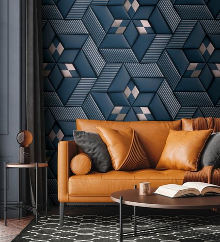Wall Mural Blue Silver 3D Optics Abstract Metallic 39178-3