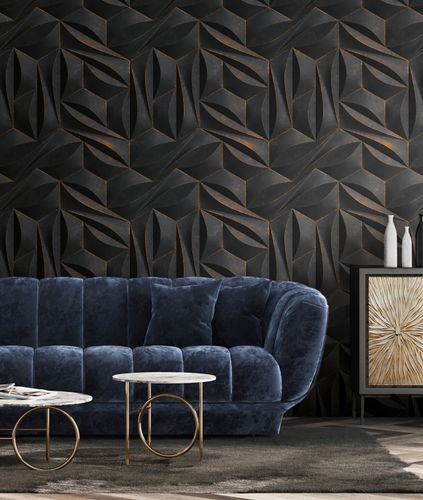 Wall Mural Black Gold Metallic 3D Effect 39179-1