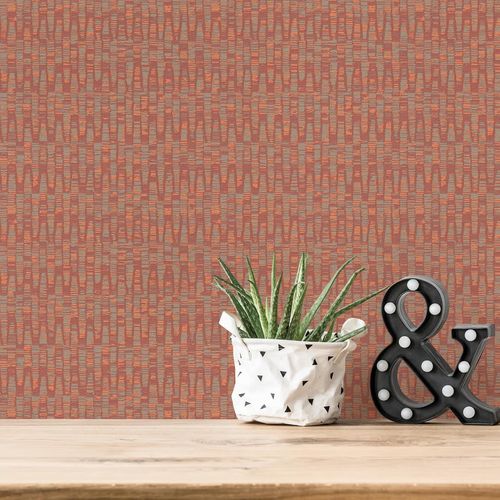 Non-woven wallpaper red orange beige graphic 39092-2
