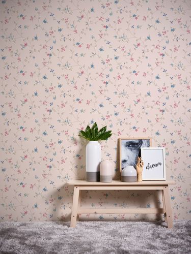 Vliestapete Floral Floral Creme Grün Rosa Blau 39071-1  Raum