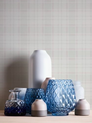 Non-woven wallpaper check pattern white green pink 39072-1