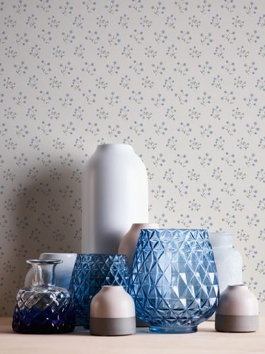 Non-woven wallpaper flowers white blue grey 39074-1