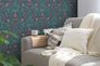Non-Woven Wallpaper Flowers Birds Petrol Pink Blue 39075-4 1