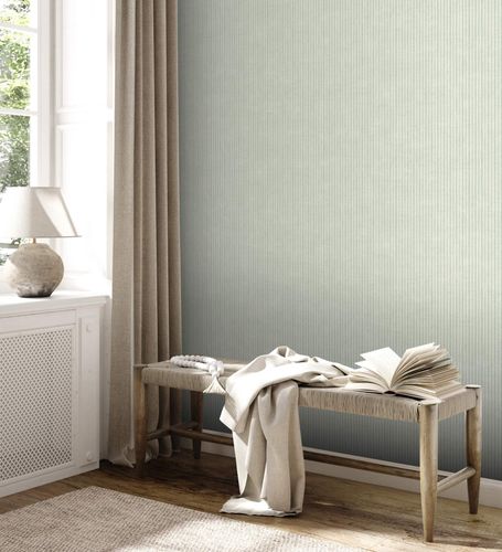 Non-Woven Wallpaper Stripes Textile Look Green grey 39076-5