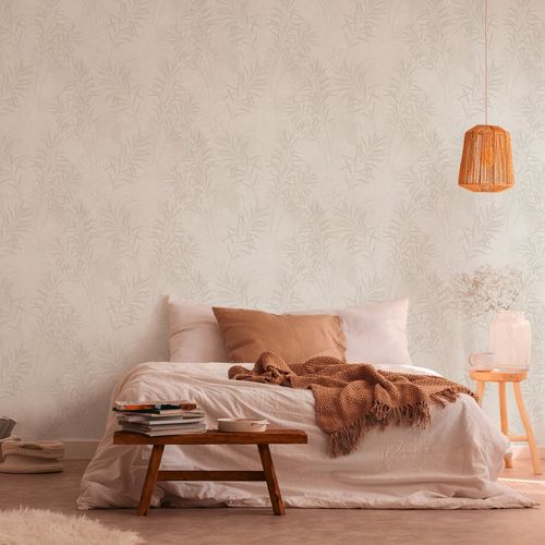 Vliestapete Blätter Muster Creme Beige Metallic 38919-6 Raum