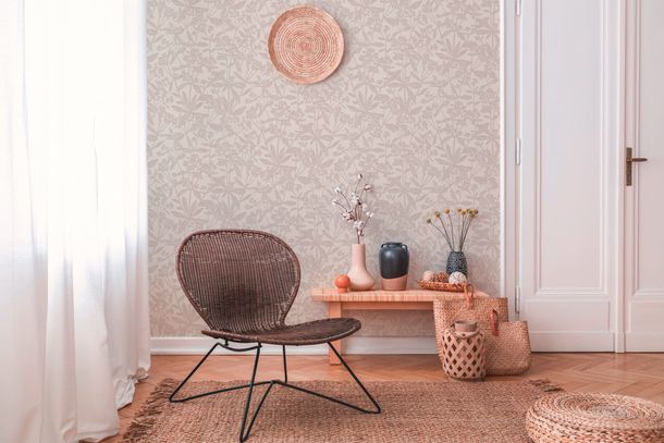 Vliestapete Struktur Muster Floral Beige Creme 38924-1 Raum