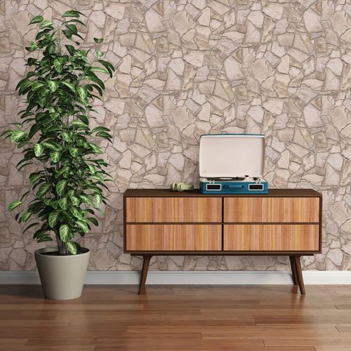 Vliestapete Steinmauer 3D-Optik Beige Braun 3893-12 Zimmer