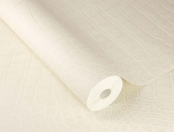 Non-woven wallpaper Rasch 751321 croco cream white metallic
