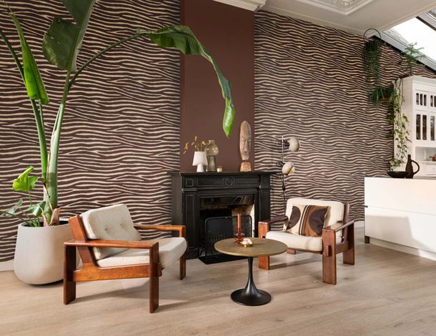 Non-woven wallpaper Rasch 751741 fur look zebra beige brown