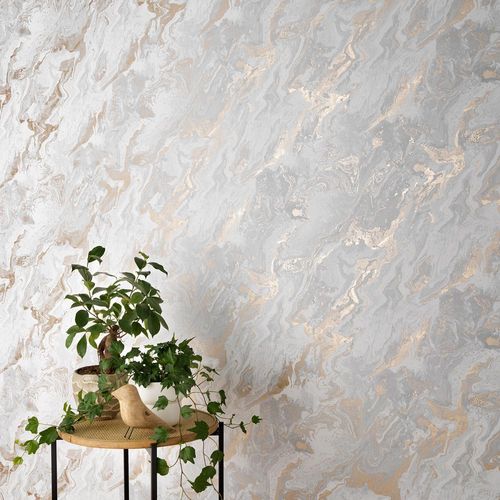 Non-Woven Wallpaper Marble grey White Gold Metallic 10318-10