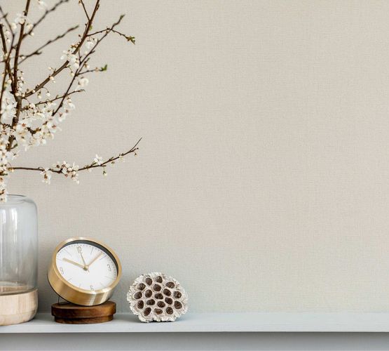 Non-woven wallpaper plain linen texture cream white 82346