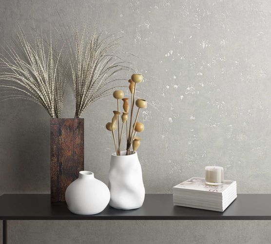 Non-Woven Wallpaper Plaster Look White grey Metallic 82369