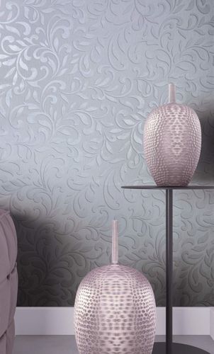 Non-Woven Wallpaper Leaves grey Silver Metallic 82394
