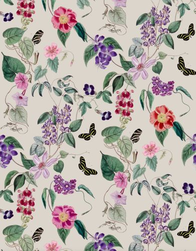 Photo wallpaper Flowers Leaves Beige Purple Red 33111