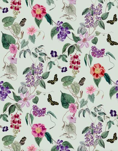Photo wallpaper Flowers Leaves Light Green Purple 33112