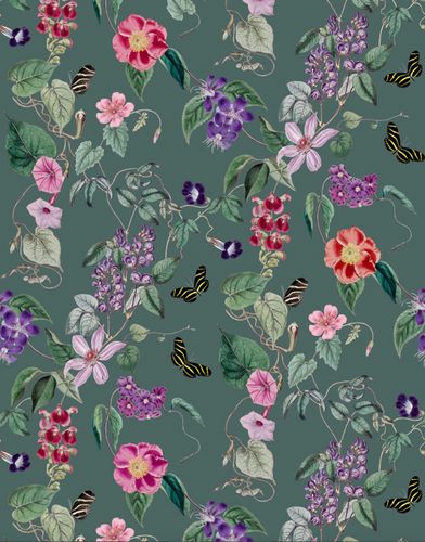 Photo wallpaper Flowers Leaves Green Purple Pink 33144