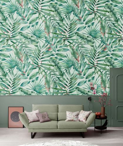 Photo wallpaper Watercolor Leaves Green Turquoise 33146