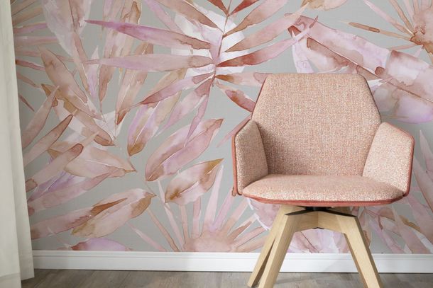 Photo wallpaper Watercolor Leaves Red grey 33148