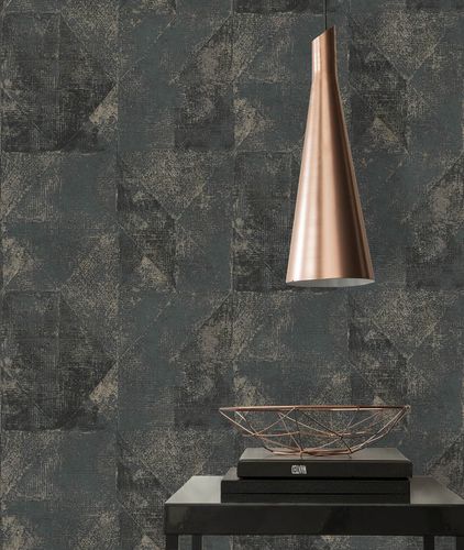 Non-woven wallpaper concrete look black gold 38976-7