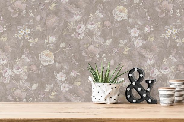 Non-woven wallpaper floral romantic brown white 38636-3