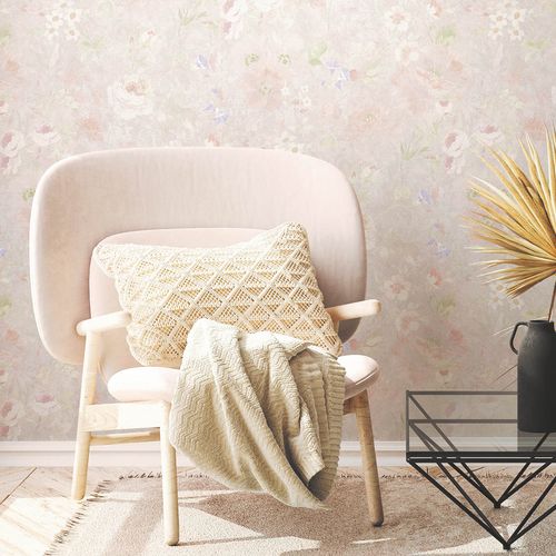 Non-woven wallpaper floral romantic grey white 38636-4