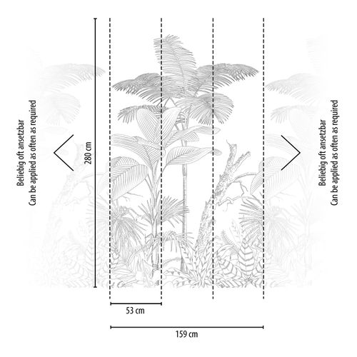 Photo Wallpaper Tropical Illustration White Black 39214-1