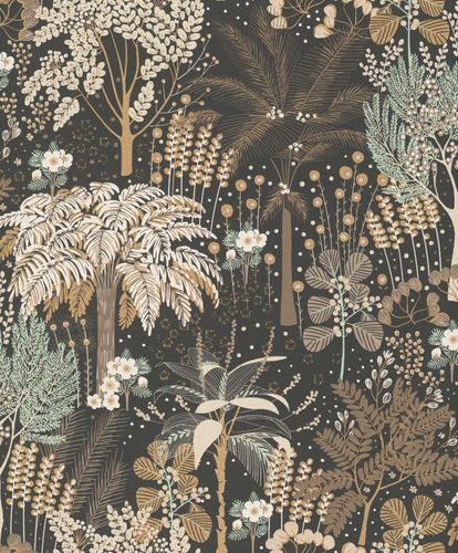 Non-Woven Wallpaper Trees Black Gold Metallic A54801