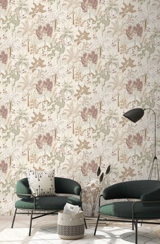Non-Woven Wallpaper Trees Beige Silver Metallic A54803