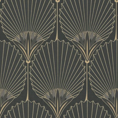 Non-Woven Wallpaper Art Deco Black Gold Metallic A54901
