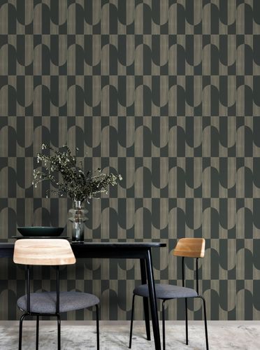 Non-Woven Wallpaper Graphic Black Gold Metallic A55702