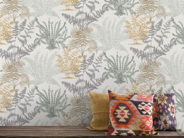 Non-Woven Wallpaper Floral Beige Black Yellow A57101