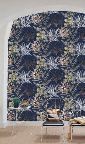 Non-Woven Wallpaper Floral Blue White Beige A57103