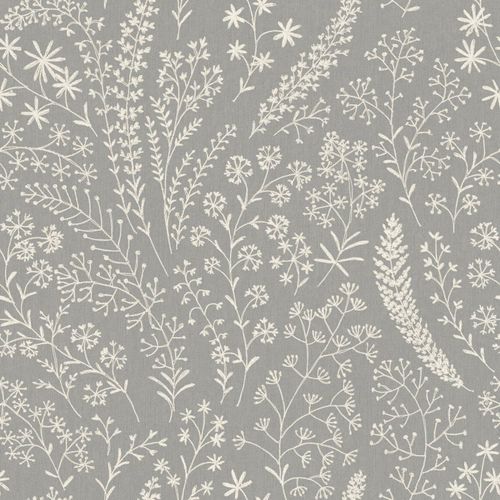Non-woven wallpaper flowers grass grey cream A58703