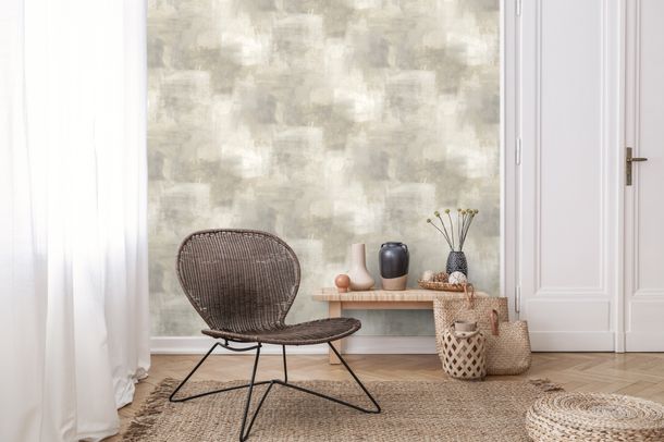 Non-woven wallpaper used look plaster beige grey A60002