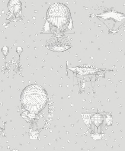 Non-Woven Wallpaper Airplane grey White Metallic JR3011