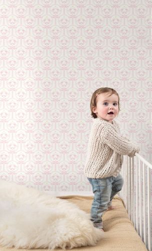 Non-Woven Wallpaper Birds White Pink Gold Metallic JS3205