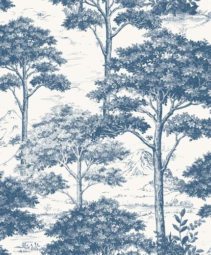 Non-woven wallpaper nature forest cream blue MN3007