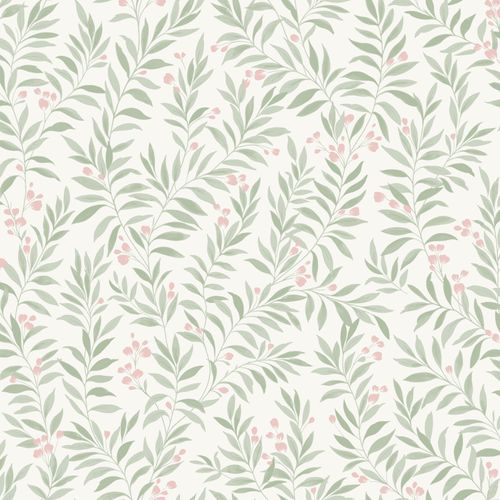 Vliestapete-Blaetter-Zweige-Weiss-Gruen-Rosa-MN3409-63217514