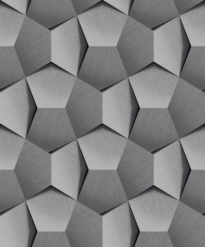 Vliestapete-3D-Effekt-Grau-Schwarz-Silber-Metallic-A54601-63217609