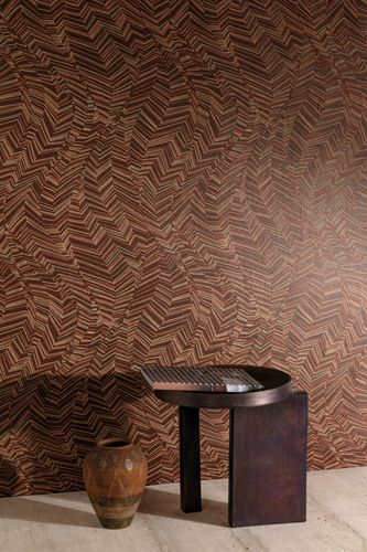 Non-woven wallpaper waves pattern orange beige gloss A62103