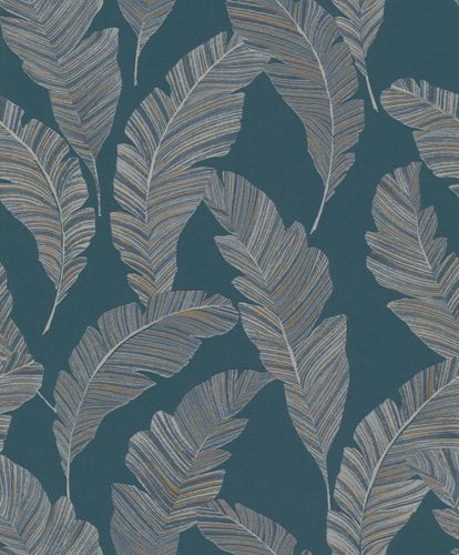 Vliestapete-Blaetter-Blau-Creme-Gold-Metallic-A62203-63217647