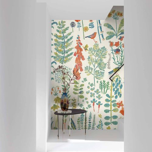 Digital Print Flowers Grasses White Green Red ML1901