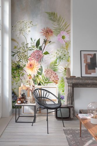 Digital Print Flowers Vintage Green Pink grey ML2001