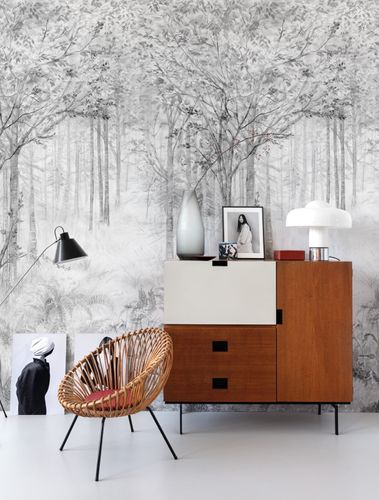 Digital Print Forest Landscape Trees grey White ML2802