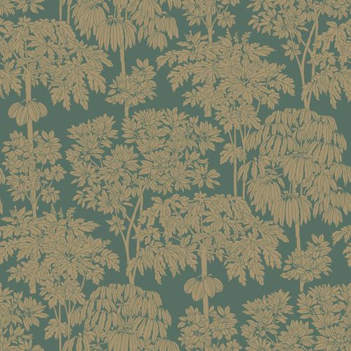 Vliestapete-Baeume-Tropen-Gruen-Gold-Metallic-A63403-63217793