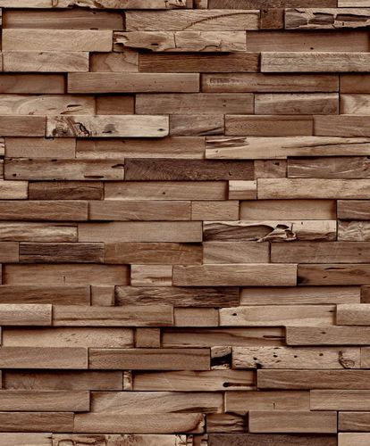 Non-woven wallpaper wall wood stone look dark brown A64003