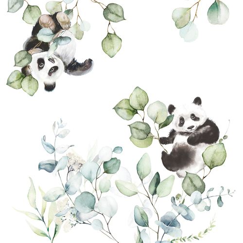 Rasch Wandbild Pandas Gemalt Weiß Schwarz Grün 364972 Scan
