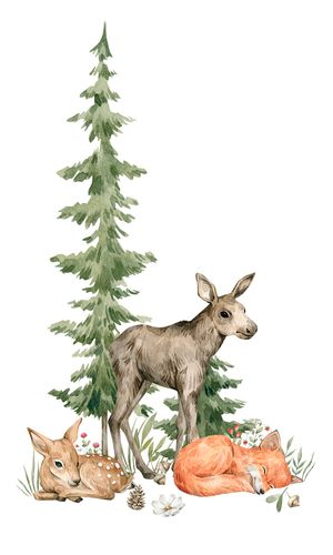Rasch mural tree nature animals white green brown 364996