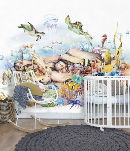 Rasch mural sea coral fish white blue 365023